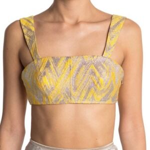 Moschino Couture NWT Womens Metallic Yellow Silver Chevron Bralette Crop Top 6